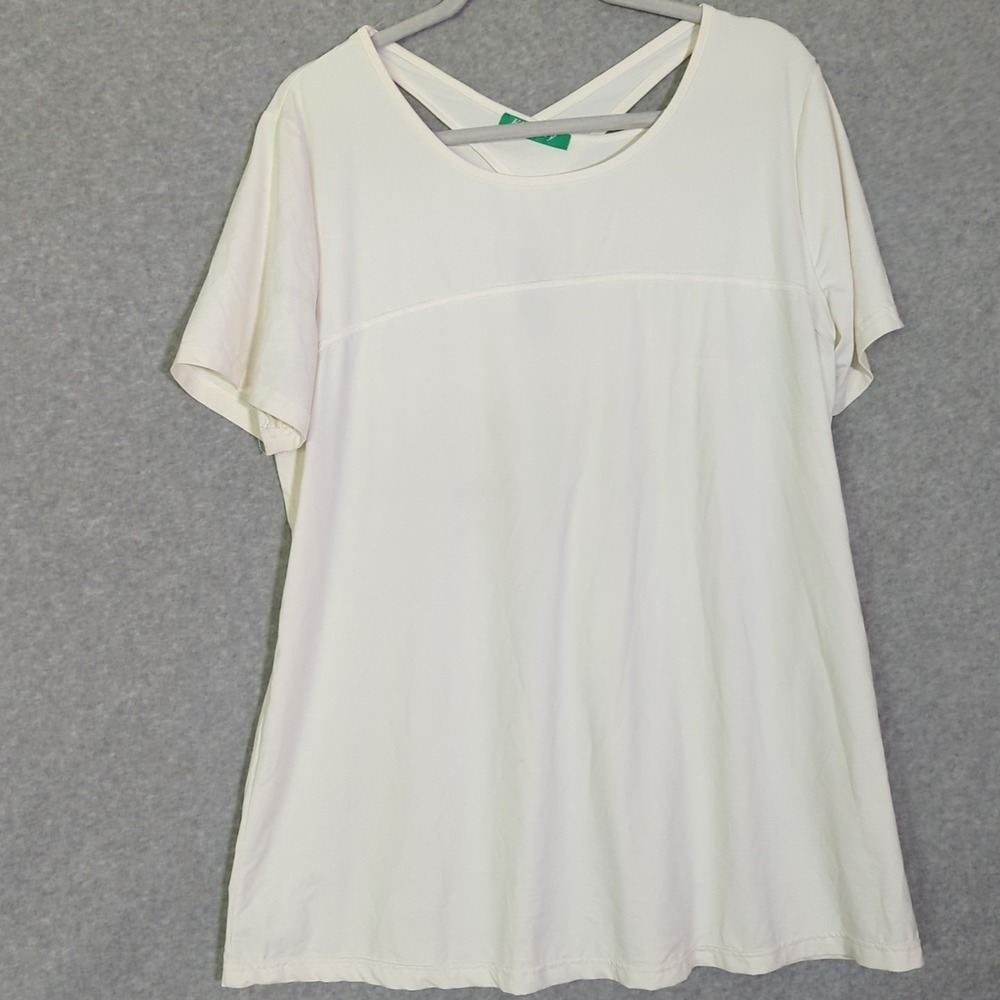 Kimmery Woman 2XL Short Sleeve Round Neck w Criss Cross Back Ivory Yoga